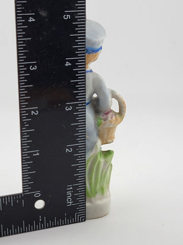Vintage Dutch Boy with Basket Figurine Occupied Japan Porcelain 6 1/4”