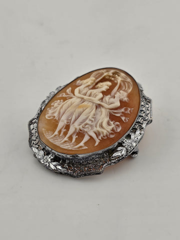 ANTIQUE SUITE OF EXQUISITE ITALIAN CAMEO "THE THREE GRACES" STERLING SILVER.