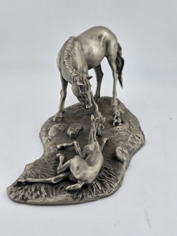 Polland Franklin Mint Pewter Horse Mare Foal Newborn Western Wildlife Figurine