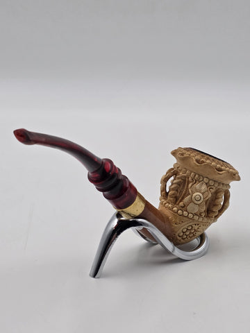 Antique C1920 Turkish Meerschaum Tobacco Pipe Hand Carved Figural Lucite Stem.