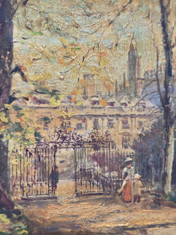 OOAK Original Samuel B. Pratt Autumn Reverie Signed Oil Painting Park Gate Scene