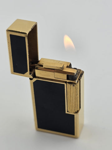 Rare VINCI Paris Gold Black Lacquer Butane Lighter France Dupont Style Working