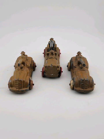Rare Set Of 3 Antique 1930's Barclay Manoil Armored Cars & Anti-Tank Gun Cars.