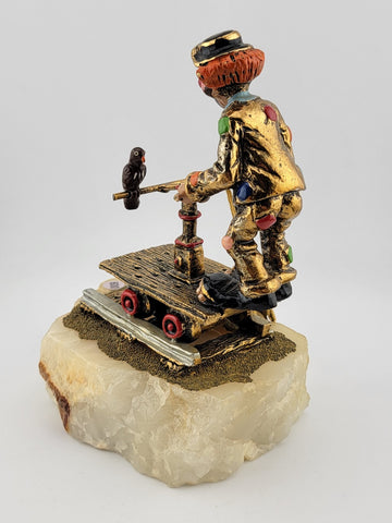 1983 Ron Lee CLOWN ON RAILROAD TRAIN CART WITH BIRD very rare clowns onyx base