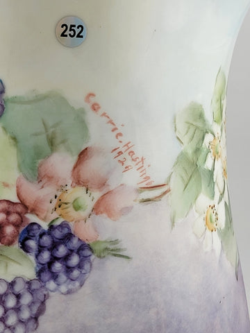 Antique MZ Austria Porcelain Pitcher W Hand Painted  grapes. Monogrammed. 1929