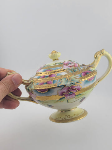 1920's Antique Nippon Hand Painted Sugar & Creamer Set Raised Gold Art Nouveau