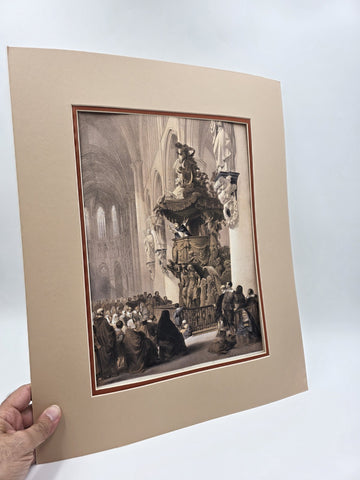 Pulpit in St. Gudule” 19th C British Lithograph Day & Son Queen’s Printer. 20x16