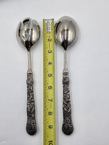 VTG GODINGER GSA 2-PIECE GRAPE LEAF SILVERPLATE UTENSIL SERVING NEIMAN MARCUS