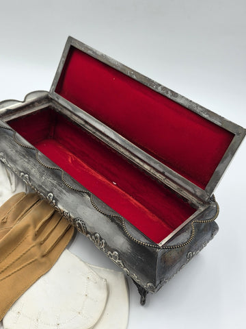 1890's Victorian Simpson Hall Miller Quadruple Plate Glove Box Velvet Lined Box
