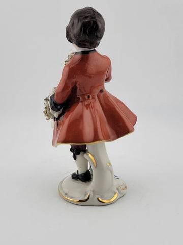 Antique Frankenimal Dresden Porcelain Figurine Boy With Top Hat & Flowers.
