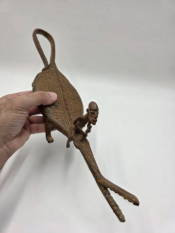 Rare African Senufo Bronze Crocodile with Rider Ritual Oracle Figure Lost Wax