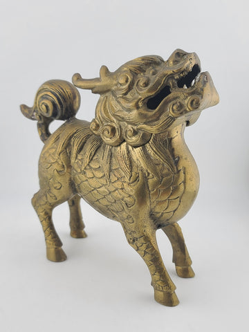 Chinese Brass Kirin Head Deer Feet Statue Incense Burner 6.5x2.25x6.5" Antique