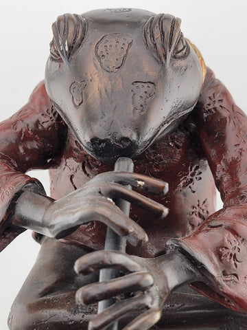 RARE HEAVY LARGE BRONZE SCULPTURE " FROG WITH LEGS CROSSED PLAYING FLUTE" 10 Lbs