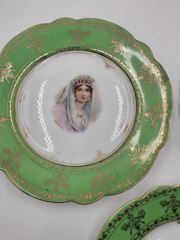 Set Of 3 19th C Antique Carlsbad Austria Porcelain Portrait Cabinet Plate 6.5 in