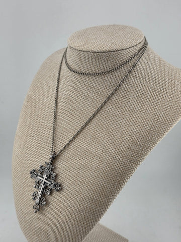 Vintage Russian Orthodox Sterling Silver Slavonic Cross Pendant & Avery Necklace