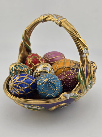 Vtg The Franklin Mint Spring Egg Basket 9 Embossed 24k House of Faberge W Box.