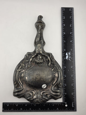 Antique Art Nouveau Silver Cupid Cherub Angel Figural Hand-Held Vanity Mirror