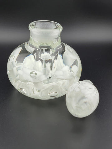 Vintage Joe St. Clair Art Glass Perfume bottle White Flowers Paper Weight Style