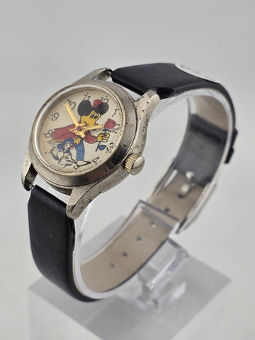 Antique 1950's Mickey Mouse Hong Kong Mechanical Watch Cartoon Dial. 28 mm Works