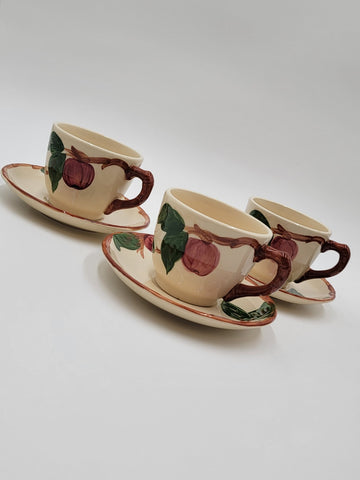 Vintage Set Of 3 Franciscan Earthenware Apple Cup and Saucer 1940-1947