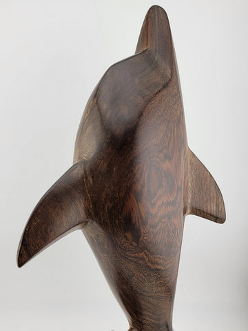 Vintage Ironwood Hand Carved Wood Dolphin Sculpture 13 Inches Tall Retro Deco
