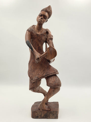 Rare Vintage African Yoruba Style Hand Carved Wood Drummer Figure 22" Tribal Art