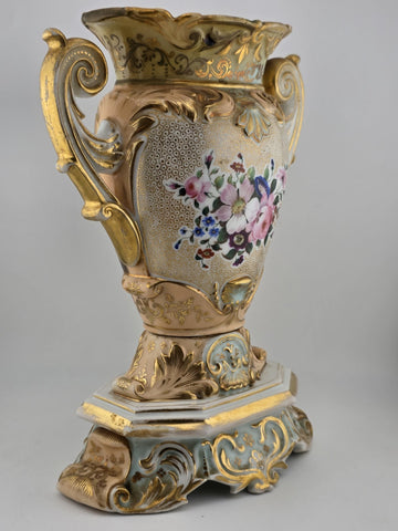 Rare Antique Mid 19th C French Vieux Paris Gilt Porcelain Urn Vase Court Scene
