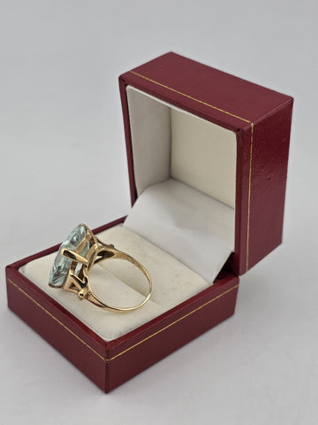 Vintage 1960's 14K Solid Gold Large Emerald Cut Blue Topaz Ring Sz 7.25 Cocktail