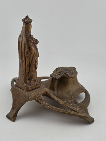 Antique French Statue Bronze Antique religious Lourdes Mary Depose Inkwell.