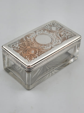 Antique C 1830's Victorian Silver Plate & Cut Glass Vanity Box / Soap Holder.