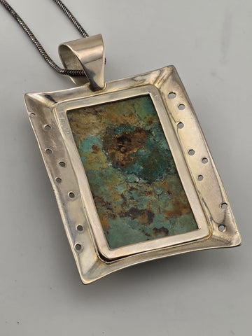 Vtg Jay King DTR Sterling Graduated Turquoise Pendant W 925 Sterling Necklace.