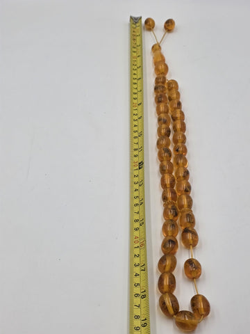 Vintage 33 Large Beaded Amber Islamic Prayer Beads Misbaha Tasbih Large Cognac