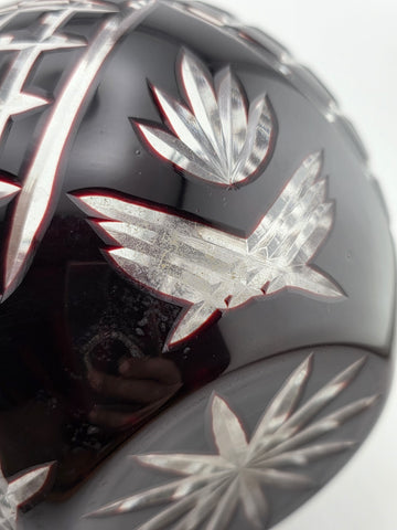 XL AJKA ODESSA CAROLINE  Cranberry Cut Clear Hungarian Crystal Rose Bowl