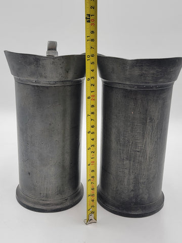 Antique Set Of 2 1840's Dutch Pewter Flagon Tudorrose KAN LITRE Touchmarks 10 In