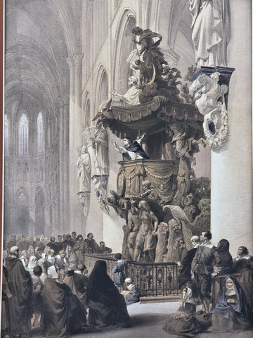 Pulpit in St. Gudule” 19th C British Lithograph Day & Son Queen’s Printer. 20x16