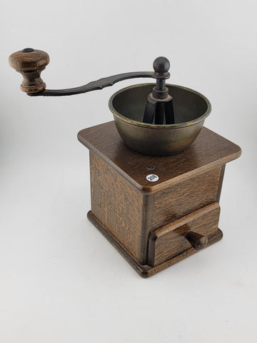 Rare DE Vintage European Manual Solid Wood Cast Iron Coffee Grinder With Drawer.