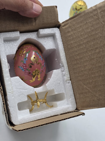 Set Of 4 Franklin Mint House of Faberge Jeweled Imperial Eggs Stands Boxed