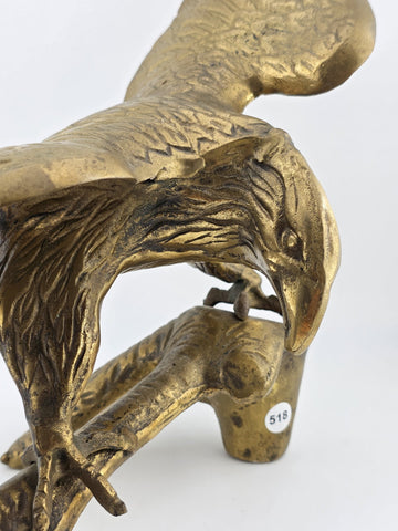 Vintage MCM Large Brass American Bald Eagle Perched on a Branch 14" Wingspan
