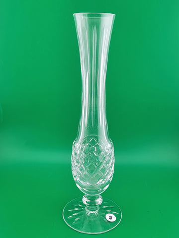Vintage Waterford Crystal Criss-Cross Cut Pedestal Bud Vase - 9 1/4 in. Signed