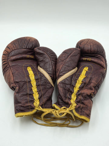 Antique 1950s Everlast 12oz Brown Leather Lace-Up Boxing Gloves Made in USA