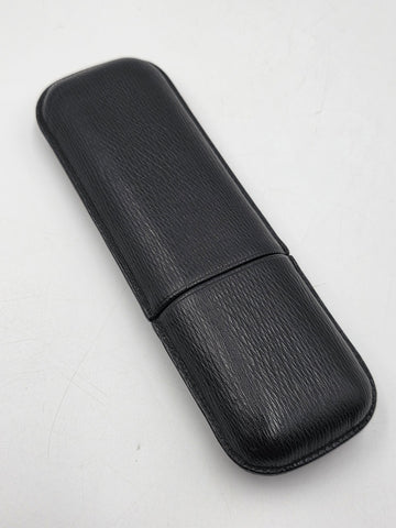 Vintage S.T. Dupont Black Grain Leather & Black Gold Cigar Case For 2 Cigars