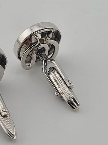 Vintage 1980's Alfred Dunhill Sterling Silver Seashell Round Cufflinks England.