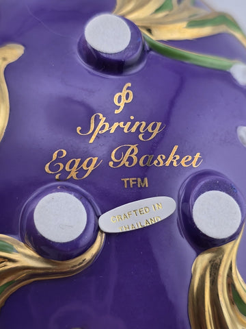 Vtg The Franklin Mint Spring Egg Basket 9 Embossed 24k House of Faberge W Box.