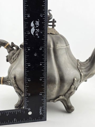 Rare Shaw & Fischer Sheffield Pewter Teapot Hinged Lid Snake Holding Fish Handle
