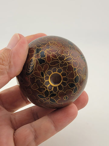 Vintage Cloisonné Enamel Brass Pear Shaped Trinket Box with Stem Floral Design