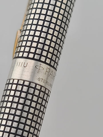 Vintage Parker Sterling Silver Pen & Pencil Set USA Engine Turned Original Case