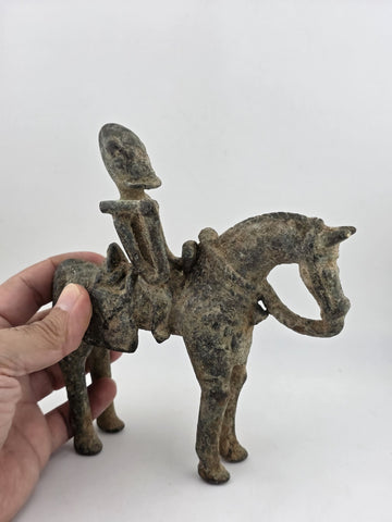 RARE ANTIQUE C 1920 EQUESTRIAN FIGURE BRONZE KOTOKO PEOPLE CHAD CENTRAL AFRICA