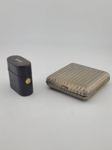 Set Of Antique Leather Wraped Push Button Vesta Case Match Safe W Cigarette Case