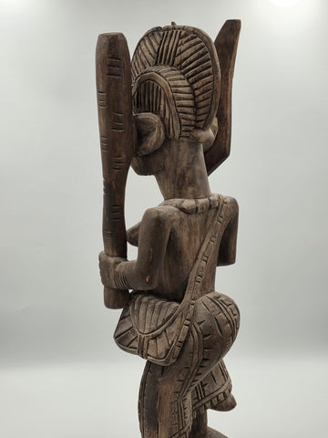Rare Antique XL 26 In Yoruba African Wood Pregnant Lady Tribal Sculpture Nigeria