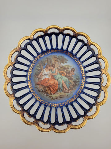 Antique Porcelain Cobalt Blue Lace Serving Plate/Bowl, made in Germany.  8.5 in.